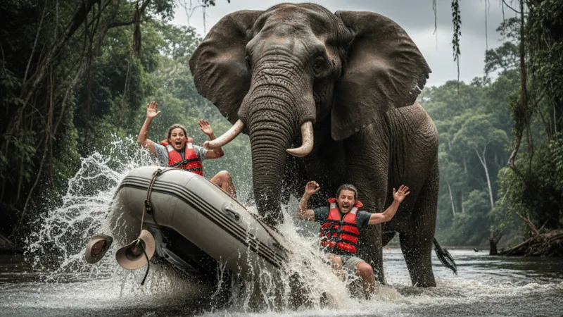 لحظات رعب في دلتا أوكافانغو.. فيل غاضب يقلب قوارب سياح