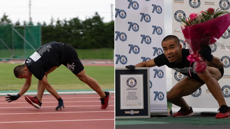 ياباني يحطم الرقم العالمي في الجري على أربع بزمن تاريخي (فيديو)