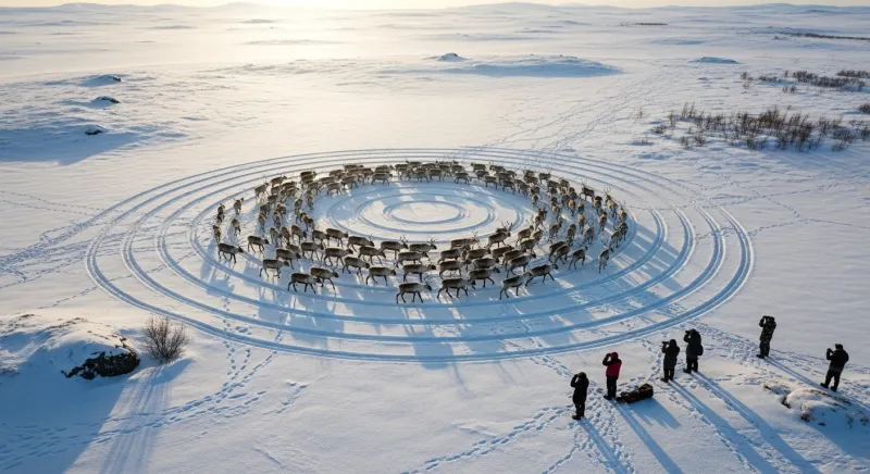 ظاهرة نادرة تثير فضول العلماء: قطعان الرنة تتحرك في دوائر متواصلة ومنسقة (فيديو)