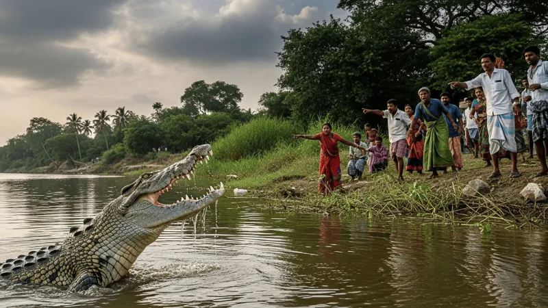 ذعر في الهند بعد هجوم تمساح على سيدة خمسينية وخطفها (فيديو)