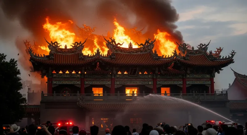 حريق ضخم يلتهم واجهة معبد وينتشانغ التاريخي في الصين (فيديو)
