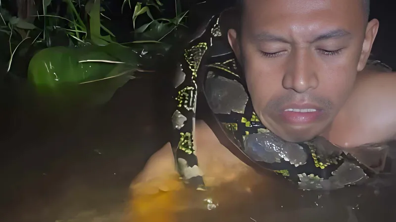  لحظة مروّعة.. أفعى عملاقة تلتف حول رقبة مرشد سياحي في إندونيسيا (فيديو)