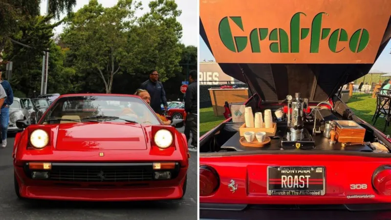 فيراري تتحول إلى مقهى متنقل.. فنجان إسبريسو بسرعة 158 ميلاً في الساعة!