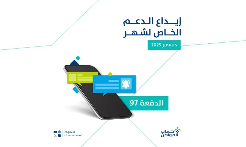 حساب المواطن يعلن بدء إيداع دفعة ديسمبر 2025