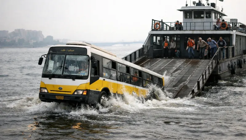 لحظات رعب تتحول لكارثة: غرق حافلة أثناء محاولة ركوب عبّارة (فيديو)