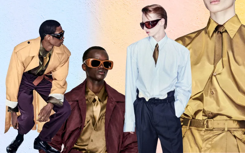 ربطة العنُق داخل القميص : دار "Saint Laurent"  تُعيد تعريف ربطة العنق الكلاسيكية بجرأة 