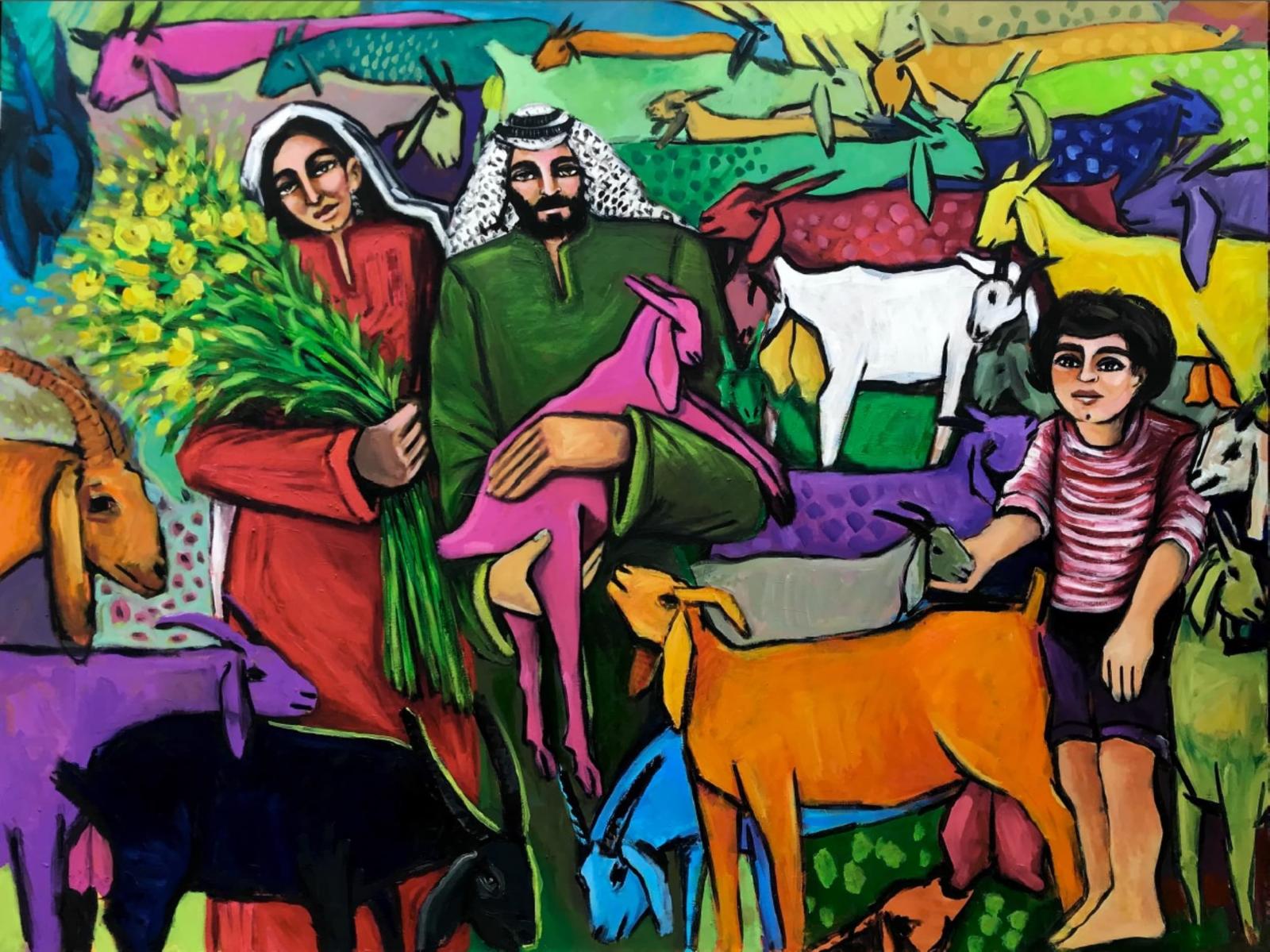 لوحة الفنان الفلسطيني محمد الحواجري بعنوان "العودة من المرعى"