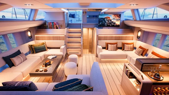 صالون داخلي فاخر ليخت 805، يزخر بالأثاث العصري المريح والتفاصيل الدقيقة