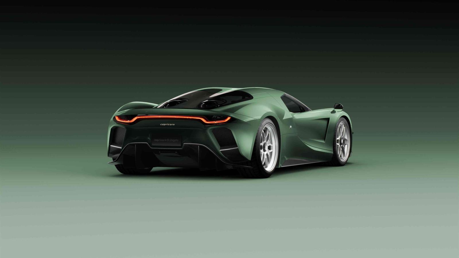 تصميم مبتكر لنظام العادم الذي تخرج أنابيبه من الزجاج الخلفي الذي يغطي المحرك - المصدر:  كابريكورن  زاغاتو