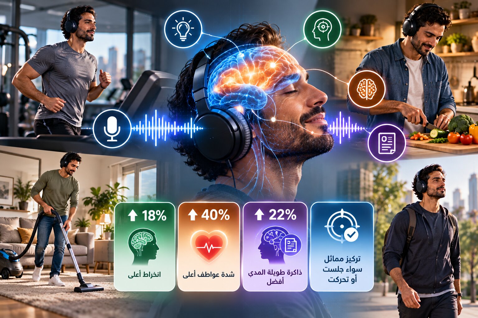 الاستماع إلى البودكاست خلال النشاط البدني المعتدل يزيد الانخراط بنسبة 18%، وشدّة العواطف بنحو 40%
