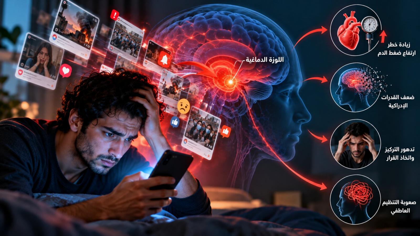 تنشط اللوزة الدماغية مع التعرض لمحفزات التوتر جراء متابعة منشورات تثير القلق باستمرار