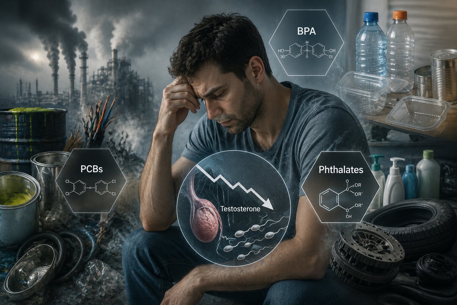 تتداخل مواد كيميائية في إنتاج الهرمونات، مثل البيسفينول أ والفثالات التي ترتبط بانخفاض هرمون التستوستيرون
