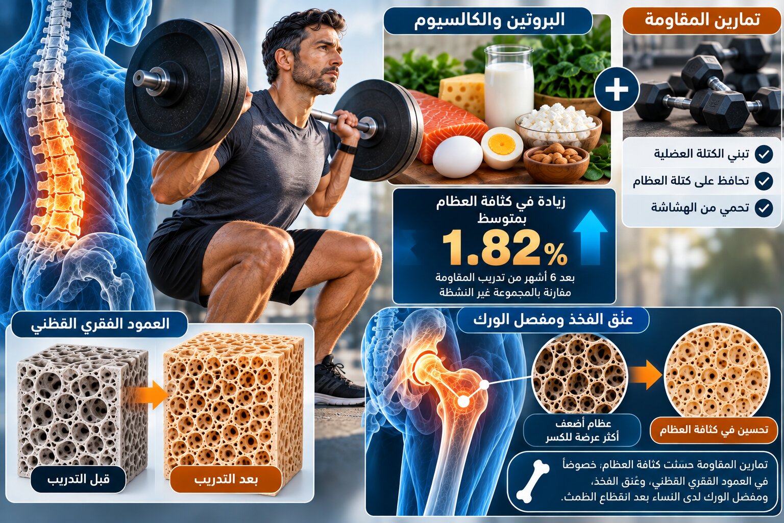 تمارين المقاومة ذات الأحمال المتوسطة إلى العالية قد تزيد كثافة العظام بمتوسط 1.82%