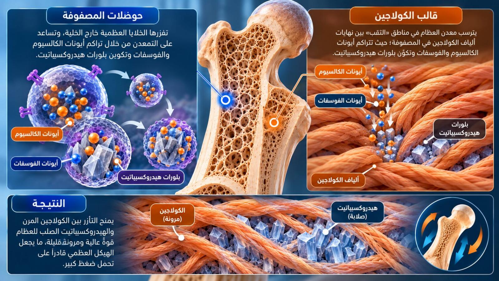 قالب الكولاجين وبلورات هيدروكسيباتيت البِنية الأساسية للعظام