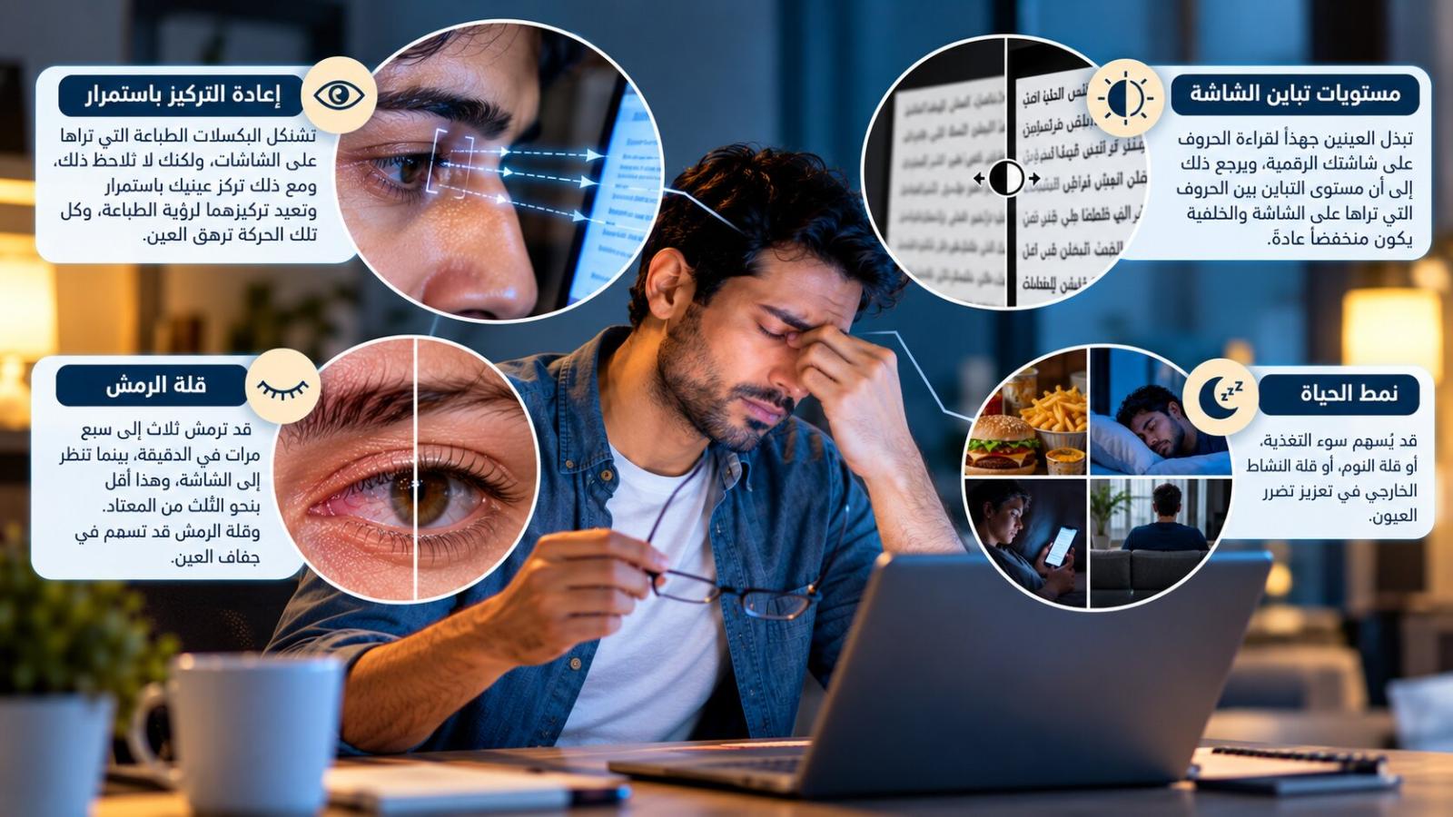 مستويات تباين الشاشة وقلة الرمش من العوامل التي قد تعزز أضرار الشاشات على البصر