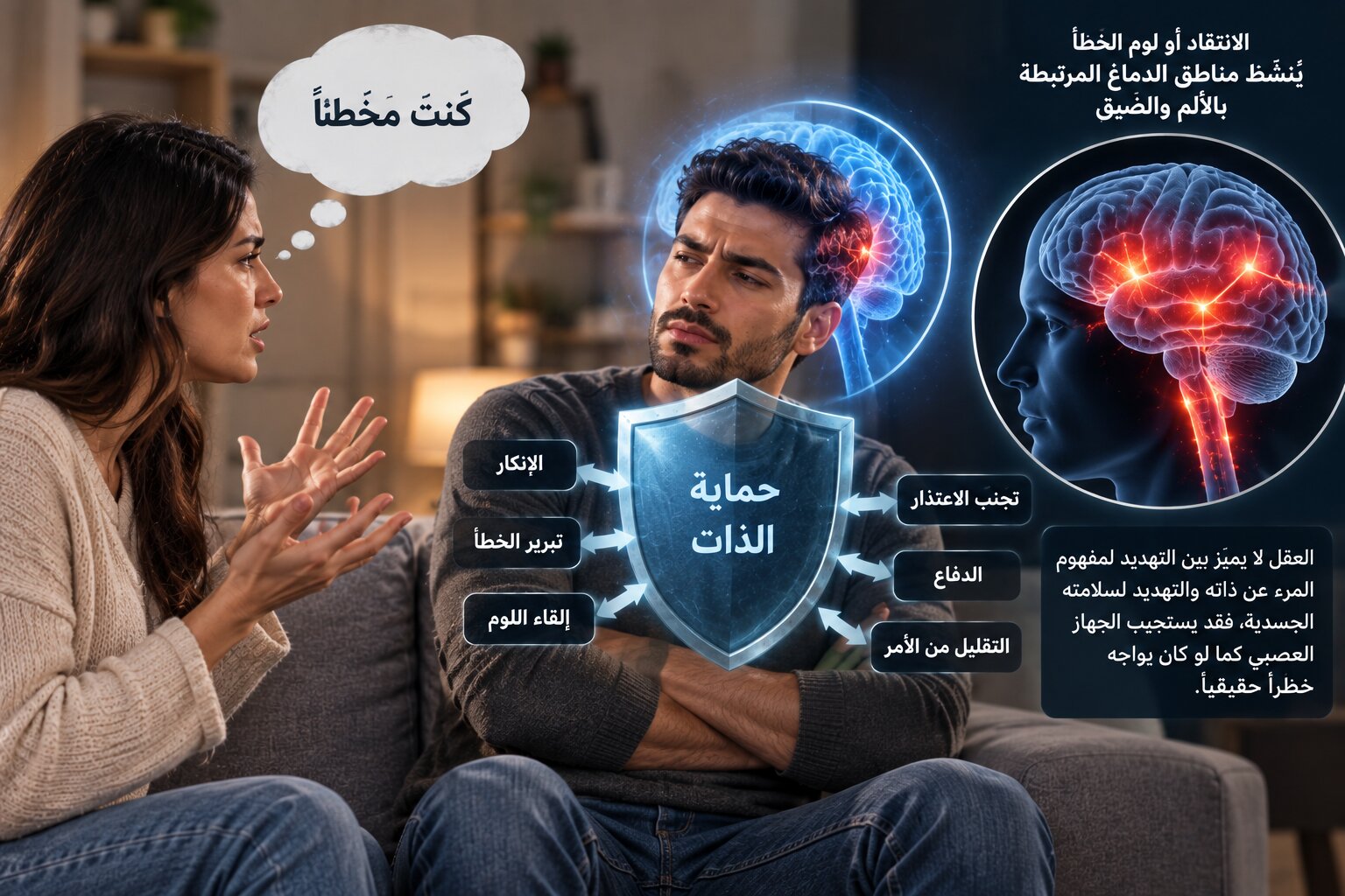 قد يثير الاعتذار تهديدًا نفسيًا عميقًا لمن لديهم ذات هشّة؛ إذ يتصور العقل أنّ هناك تهديد مماثل للتهديد الجسدي