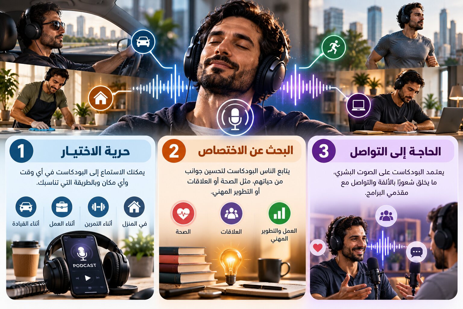 حرية الاختيار والبحث عن الاختصاص والحاجة إلى التواصل البشري من طرق تلبية البودكاست لاحتياجاتنا النفسية