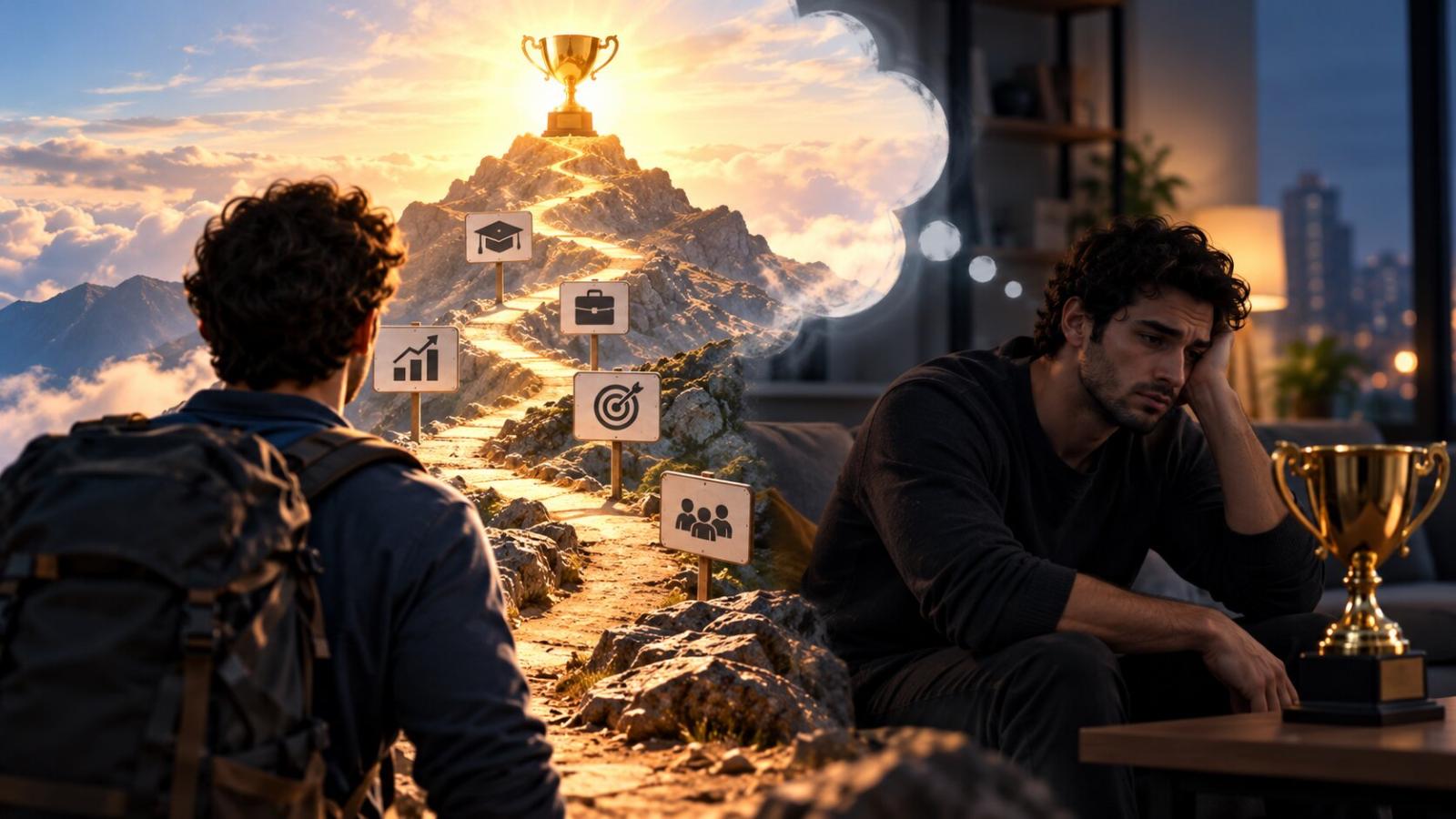 تصف مغالطة الوصول وهم أنّ تحقيق هدف سيعني السعادة، ولكن ما قد يحدث هو العكس
