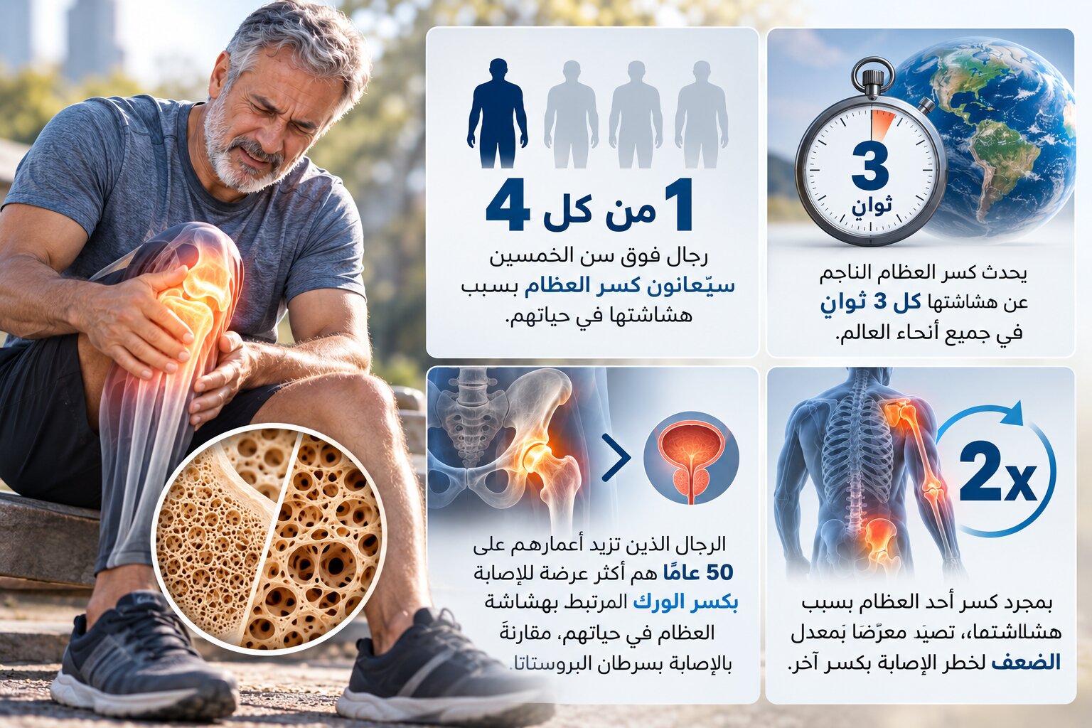 يحدث كسر العظام بسبب هشاشتها كل 3 ثوانٍ في جميع أنحاء العالم