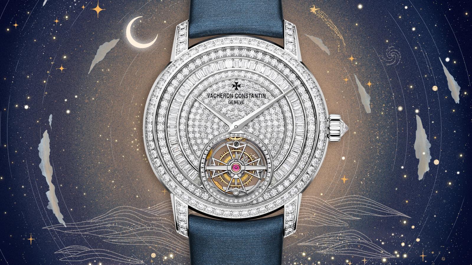 ذهب أبيض مرصّع بالألماس مع توربيون ظاهر