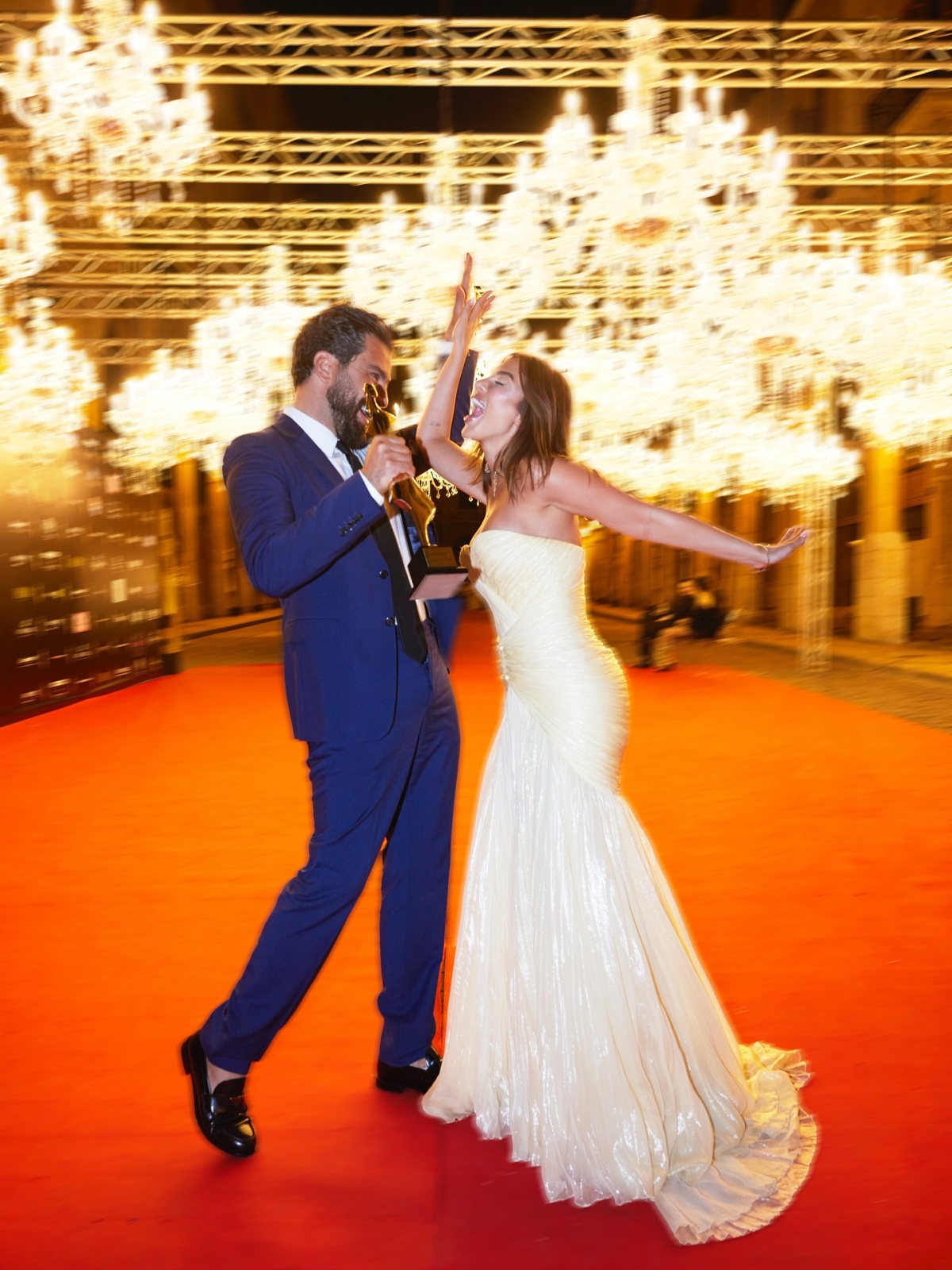 معتصم النهار مع زوجته  لين برنجكجي على السجادة الحمراء لحفل BIAF