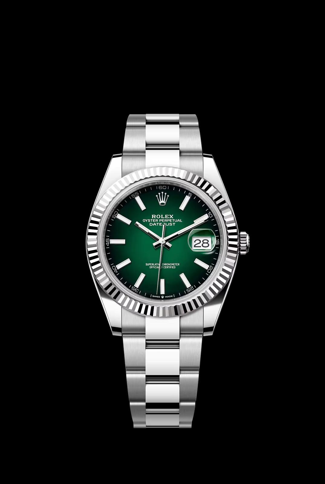 ساعة Datejust 41 بميناها الأخضر وسوارها الفولاذي 