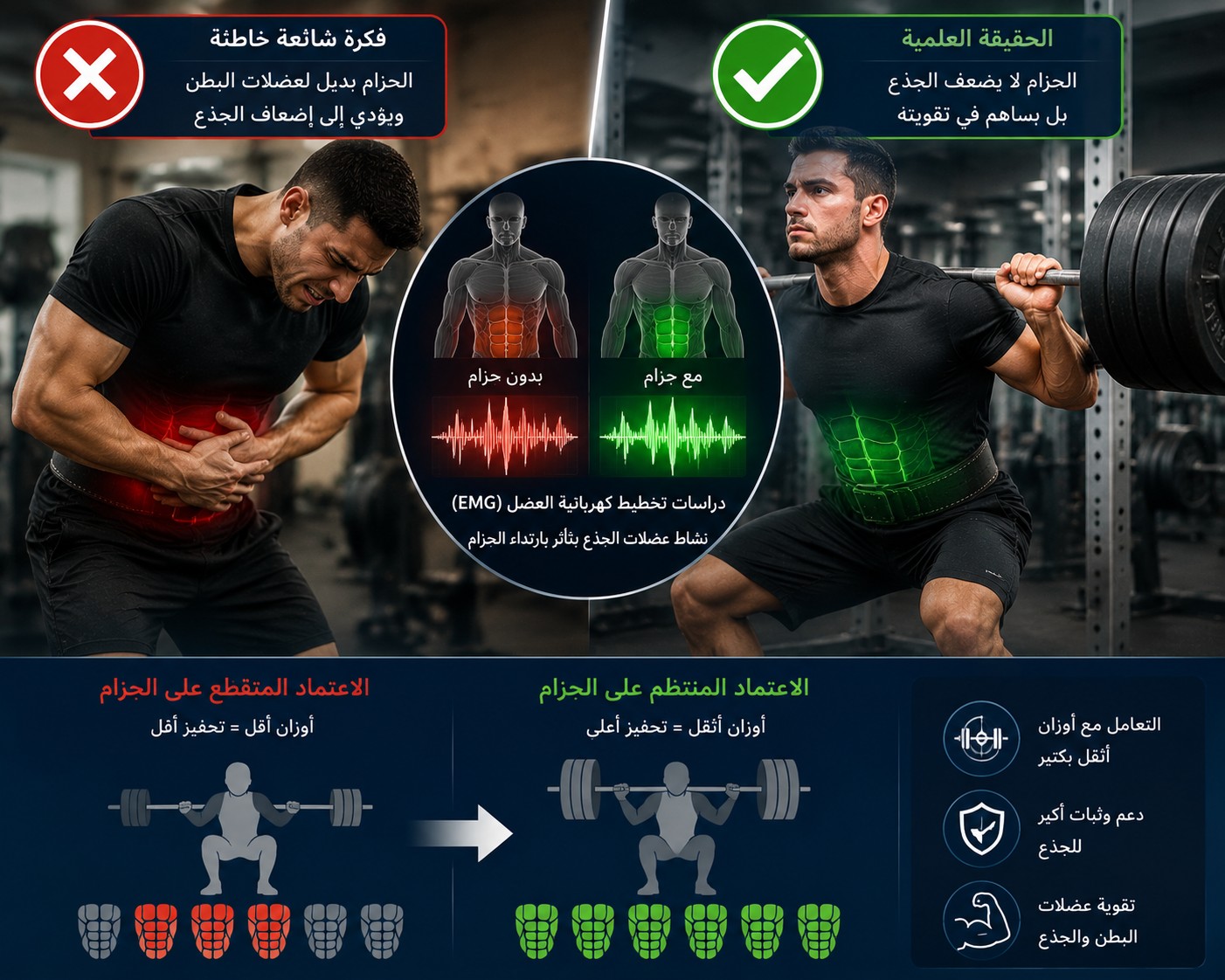 هل يضعف حزام رفع الأثقال عضلات البطن؟