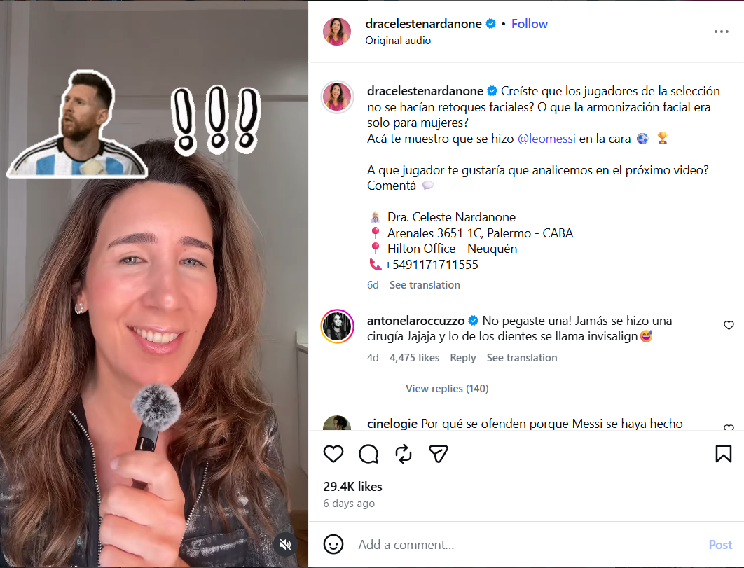 رد زوجة ميسي على فيديو طبيبة التجميل