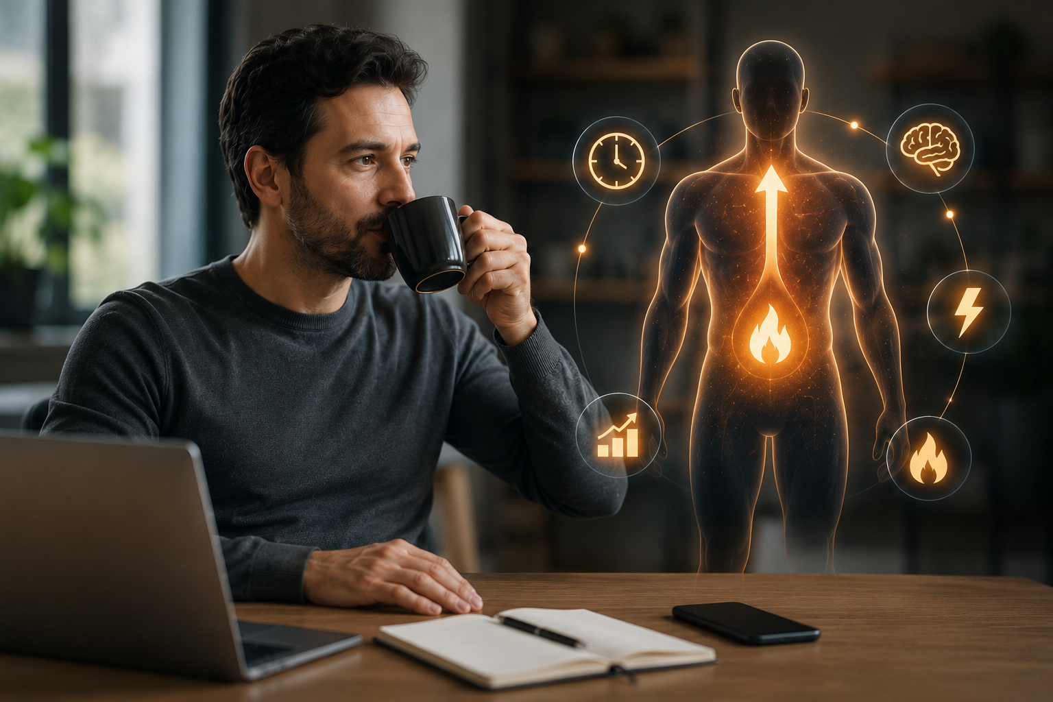 تتميز القهوة السوداء بكونها مصدرًا غنيًا لمادة الكافيين، وهي مركّب طبيعي يعمل كمنبه فعال للجهاز العصبي.