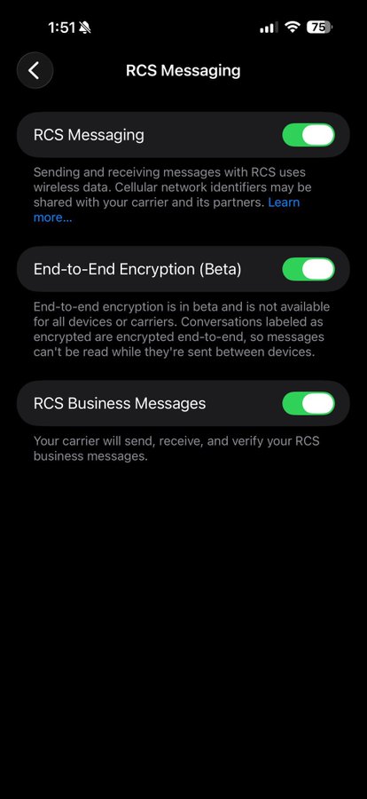 آلية ظهور وتفعيل تشفير رسائل RCS في الأنظمة