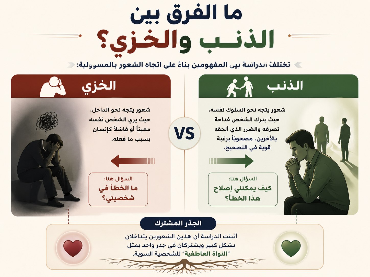 ما الفرق بين الذنب والخزي؟